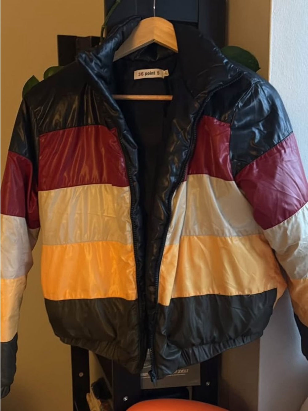 36 Point 5 Colorblock Puffer Jacket in Black, Red, Yellow, Cream
